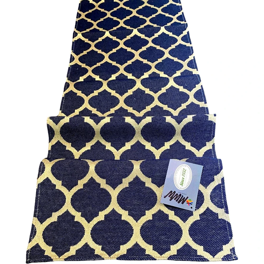 Manual Woodworkers Moroccan Me Crazy Mediterranean Ikat Table Runner Blue 72